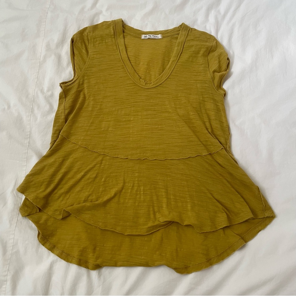 Free People Cap Sleeve Tee in Mustard Heather